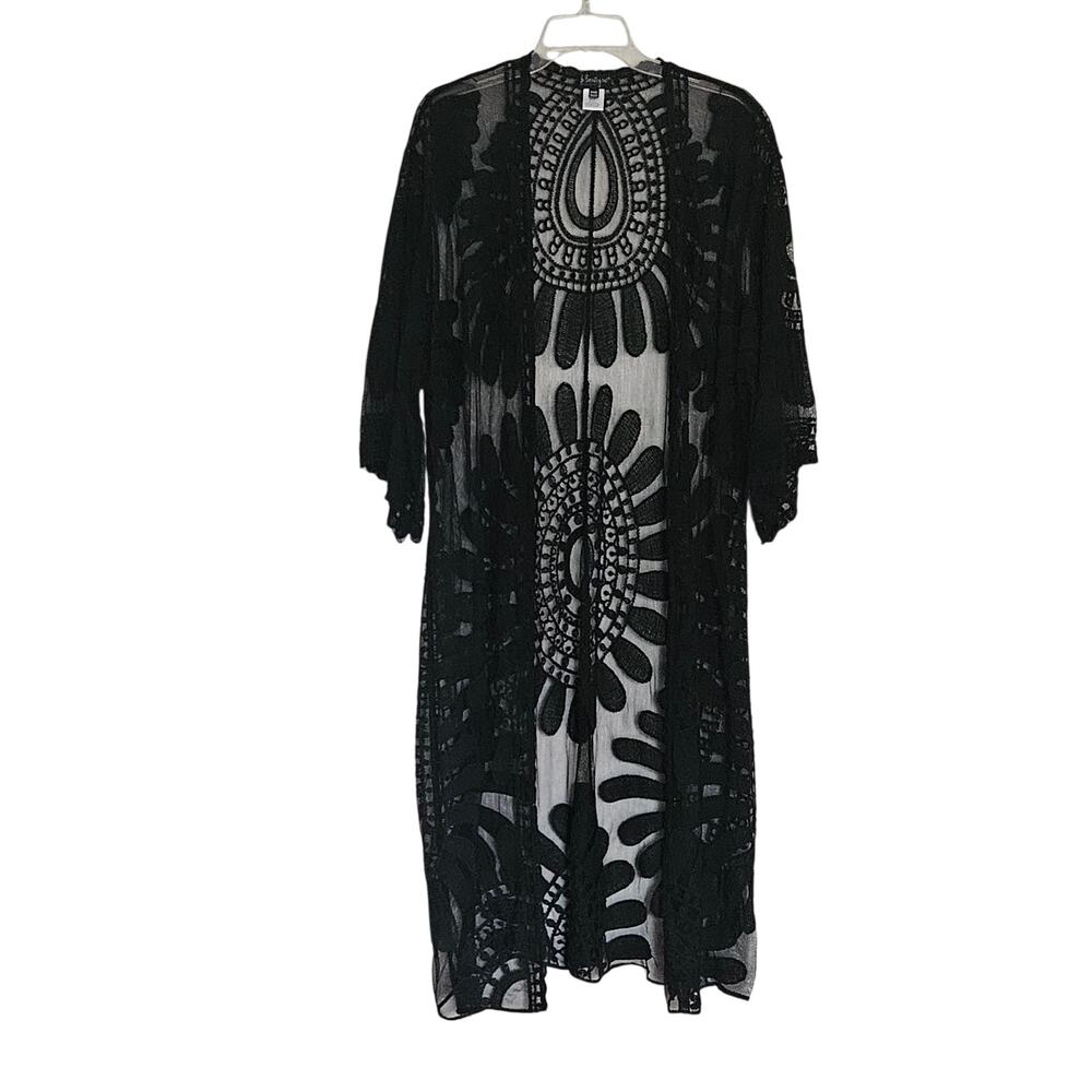 b. Boutique Black Crochet Lace Kimono One size Bohemian Sheer Open Front